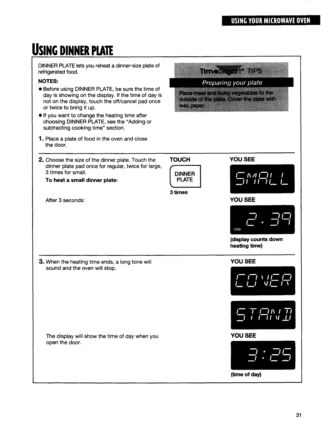 Whirlpool MT6120XE, MT9160XE installation instructions Dinner Plate 