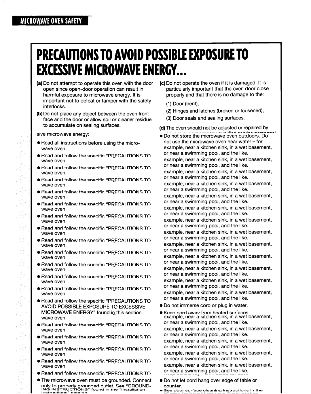 Whirlpool MT9160XE, MT6120XE installation instructions Excessivemicrowaveenergy 