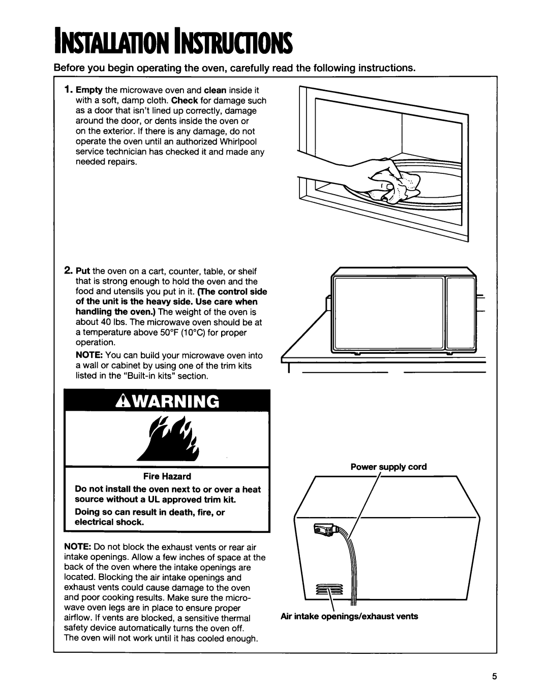 Whirlpool MT6120XE, MT9160XE installation instructions H4SWUUllONhlRUCllONS 