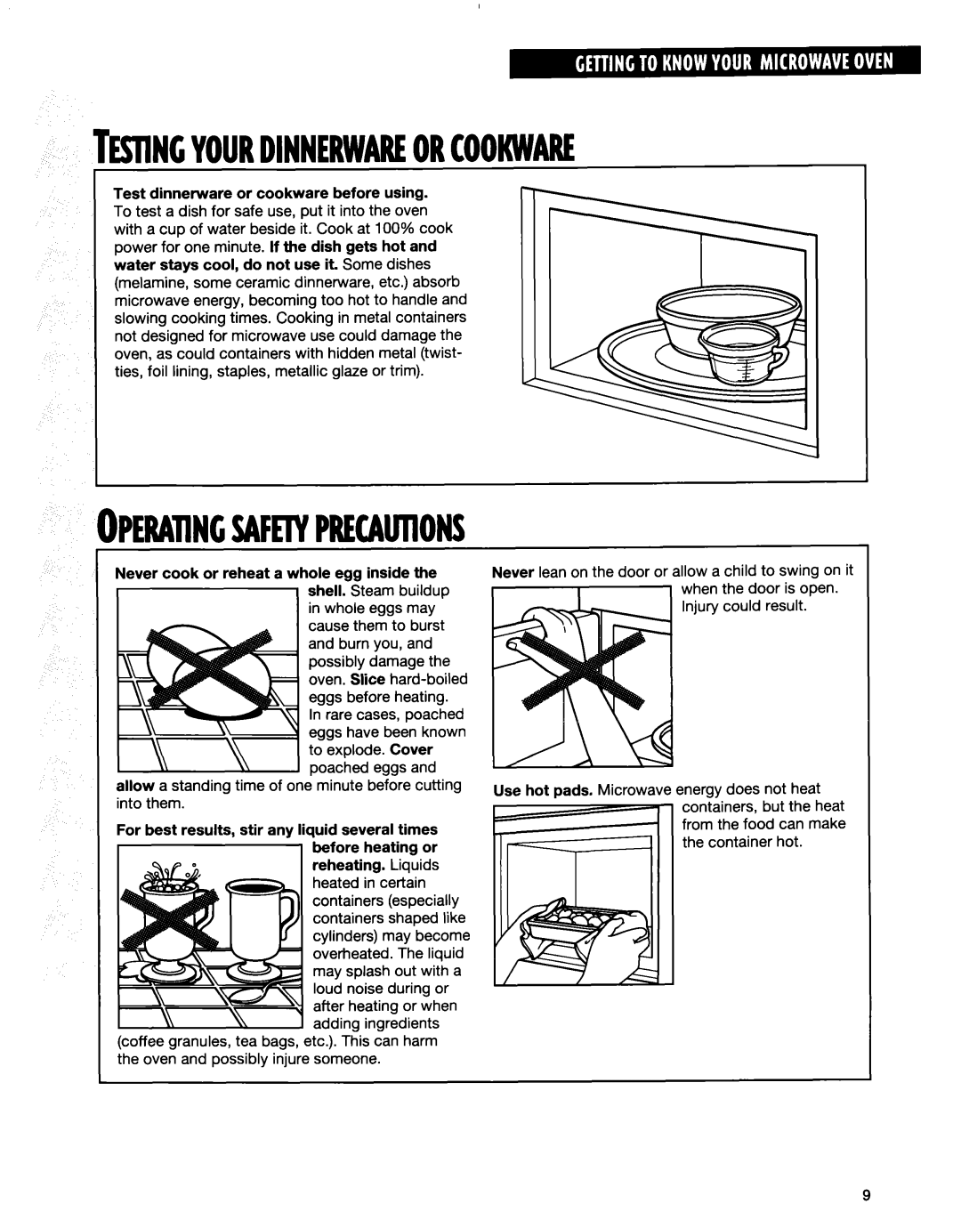 Whirlpool MT6120XE, MT9160XE installation instructions Testingyourdinnerwareorcookware 