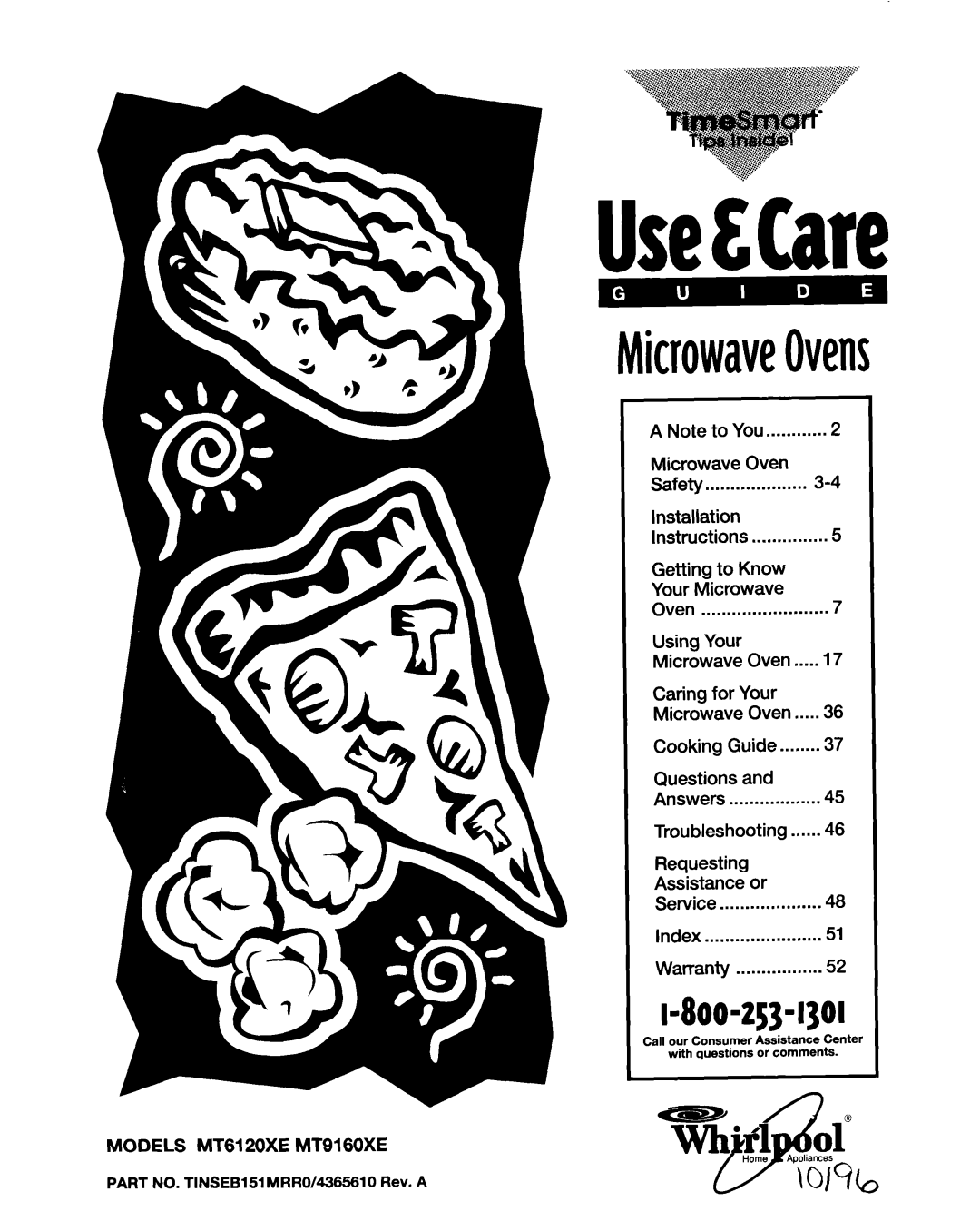 Whirlpool MT6120XE, MT9160XE installation instructions 1-800-253-1301, MicrowaveOven 