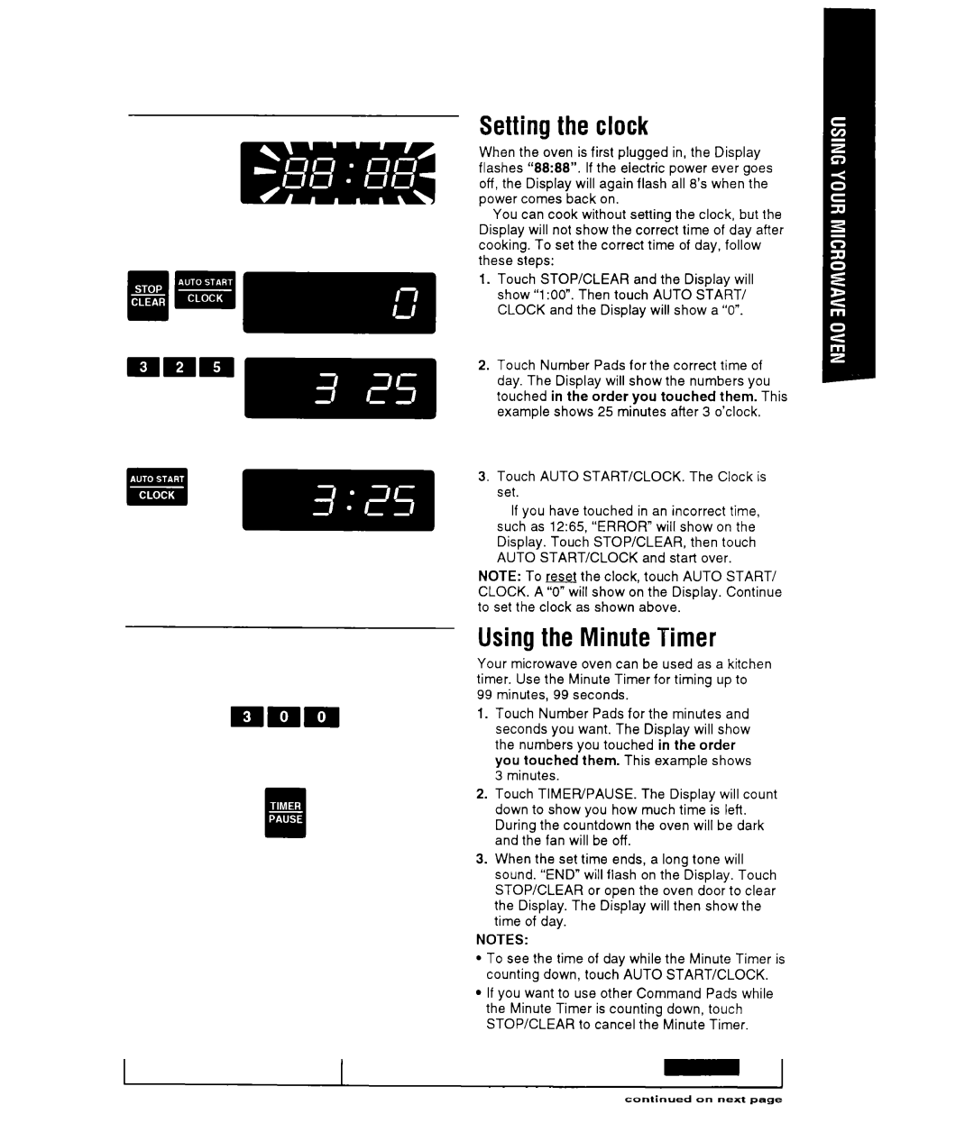 Whirlpool MT9160XY manual Setting the clock, Using the Minute Timer 