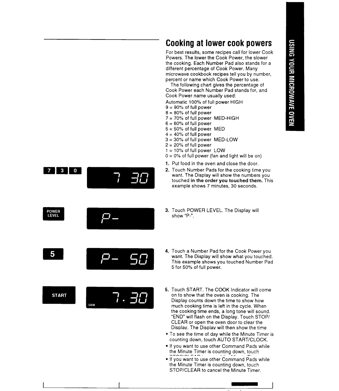 Whirlpool MT9160XY manual Cooking at lower cook powers 