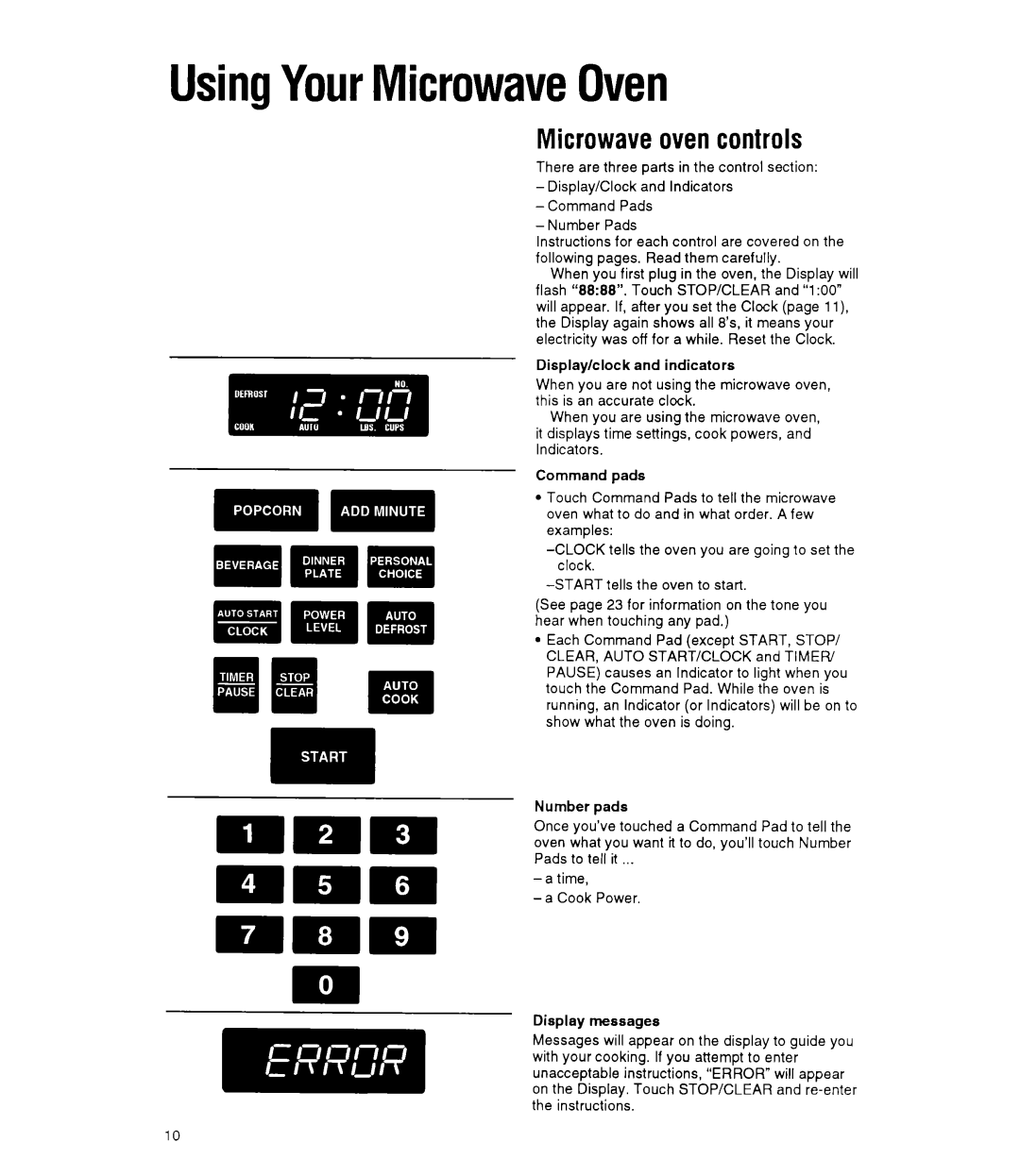 Whirlpool MT9160XY manual UsingYourMicrowaveOven, Microwave oven controls 