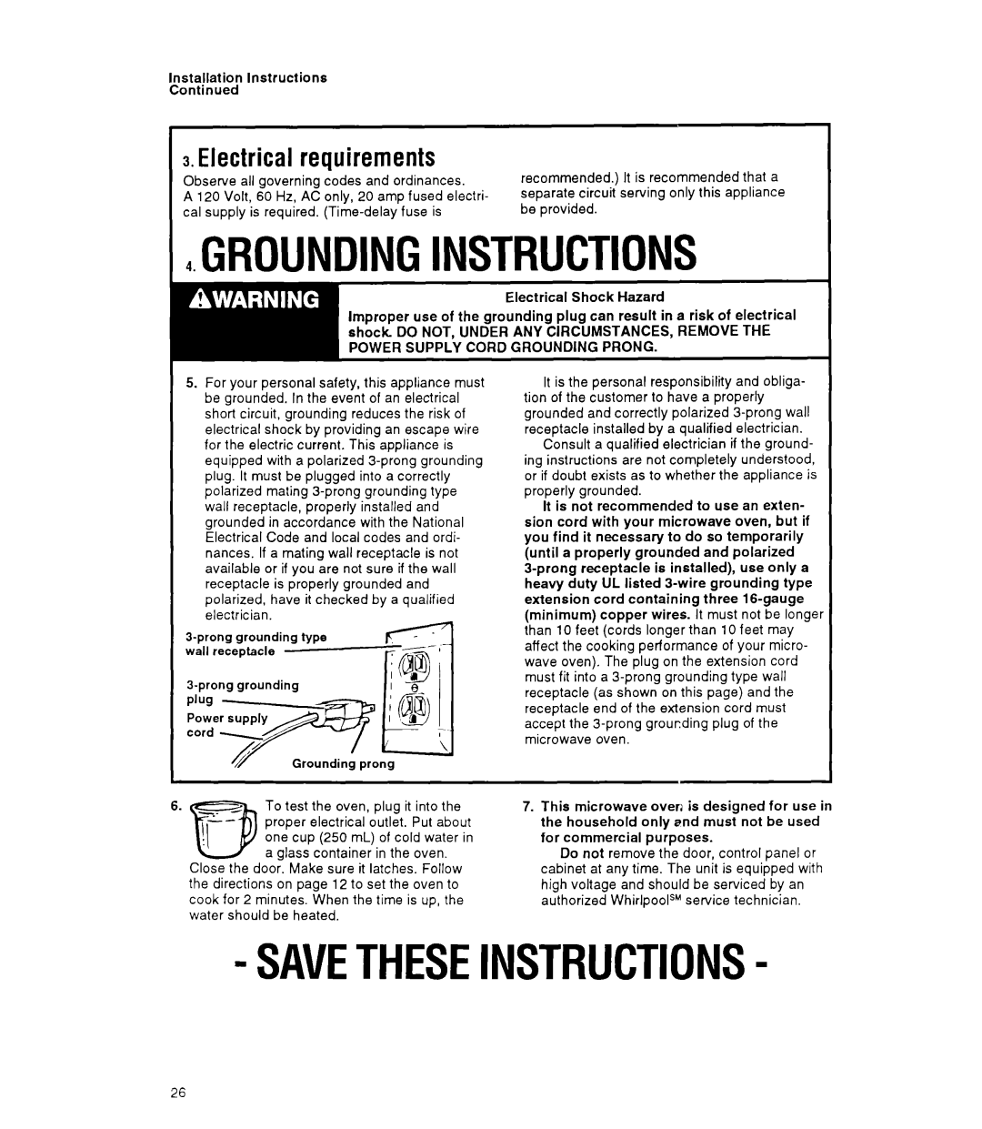 Whirlpool MT9160XY manual GROUNDlNGINSTRUCTIONS, Savetheseinstructions, Electrical requirements 