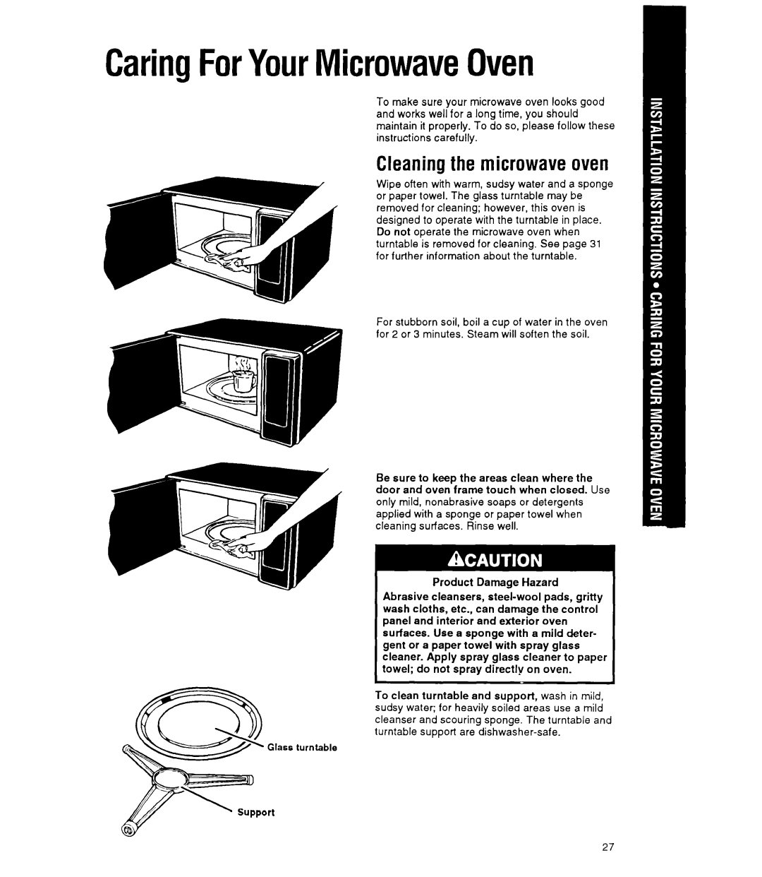 Whirlpool MT9160XY manual CaringForYourMicrowaveOven, Cleaning the microwave oven 