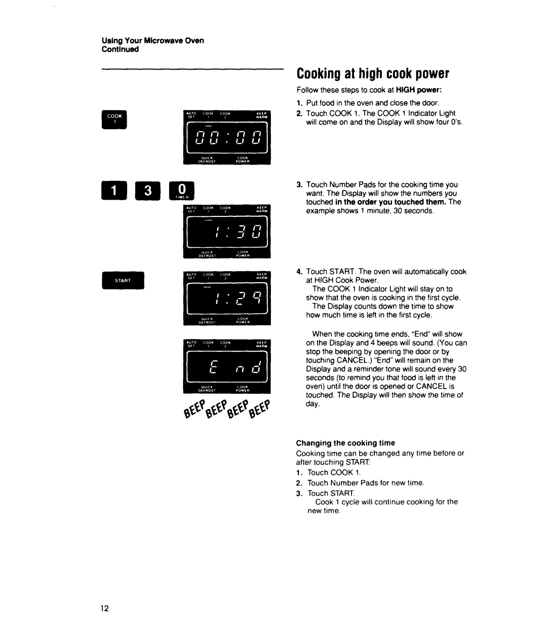 Whirlpool MTZ080XY user manual Cooking at high cook power, Using Your Mlcrowave Oven 