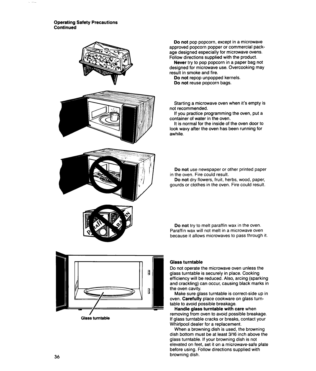 Whirlpool MTZ080XY user manual Operating Safety Precautions Continued 