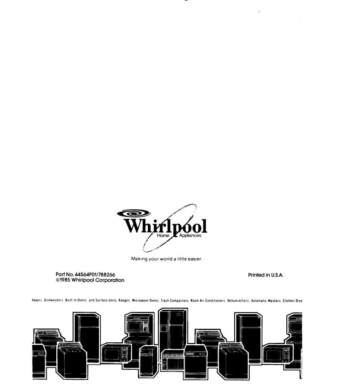 Whirlpool MW1000XP manual Part No POll788266 Printed U.S.A 01985 