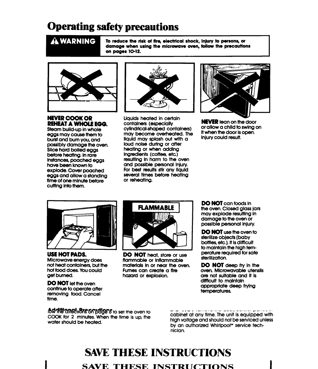 Whirlpool MW1200XW manual Operating safety precautions, Addltlonal Precautions 