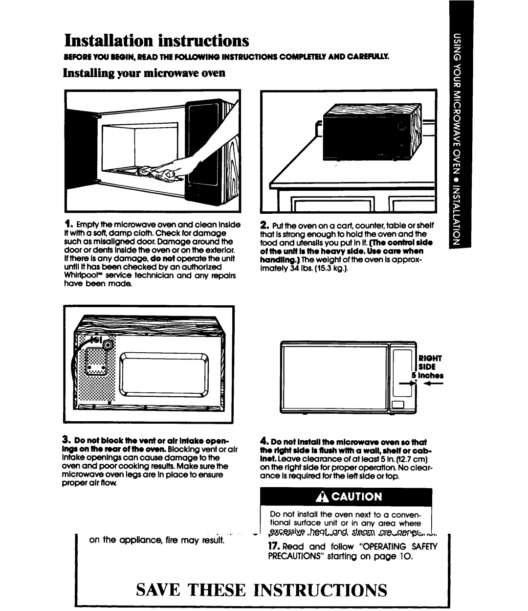 Whirlpool MW1200XW manual Installation instructions, Installing your microwave oven 