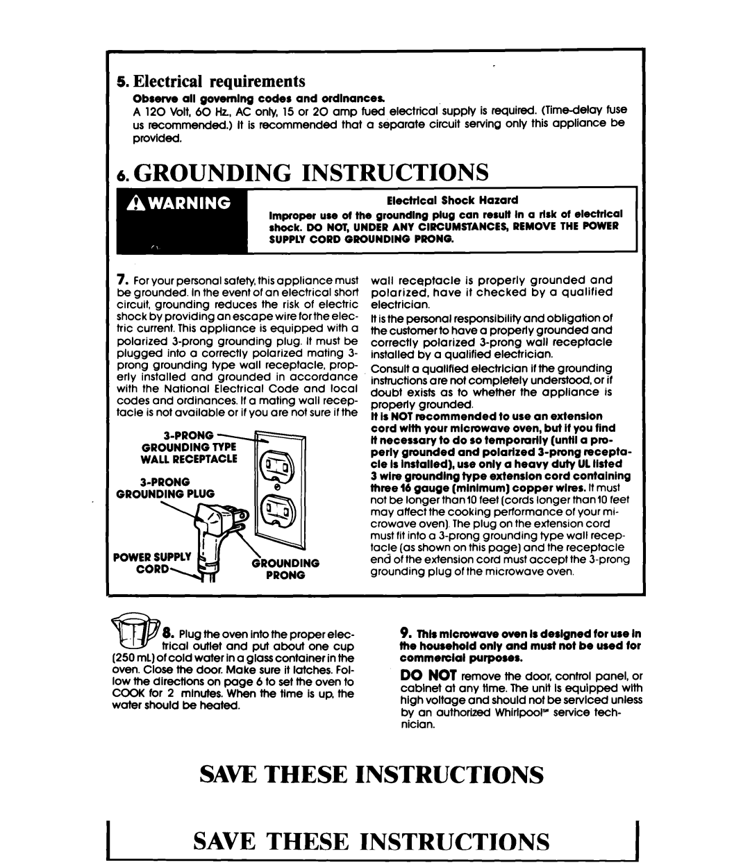 Whirlpool MW1200XW manual Electrical requirements, II-2 