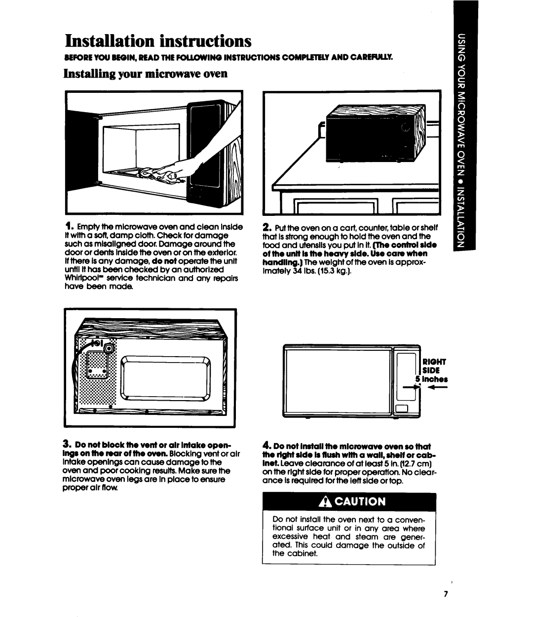 Whirlpool MW1200XW manual Installation instructions, Installing your microwave oven 