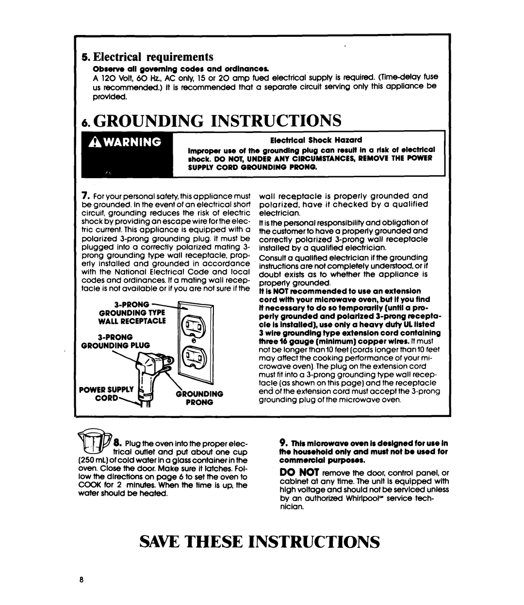 Whirlpool MW1200XW manual Grounding Instructions, Saw These Instructions, Electrical requirements, II-2 
