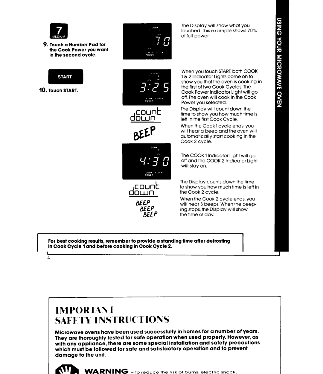 Whirlpool MW1500XP manual Dcount, Checking or changing cooking time or Cook Power settings 