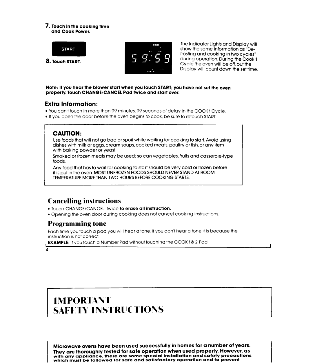 Whirlpool MW1500XP manual Cancelling instructions, Programming tone, Other operating hints, Extra Information 