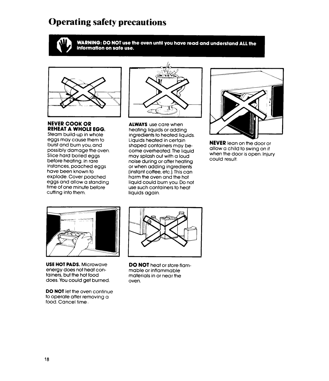 Whirlpool MW1500XP manual Operating safety precautions 