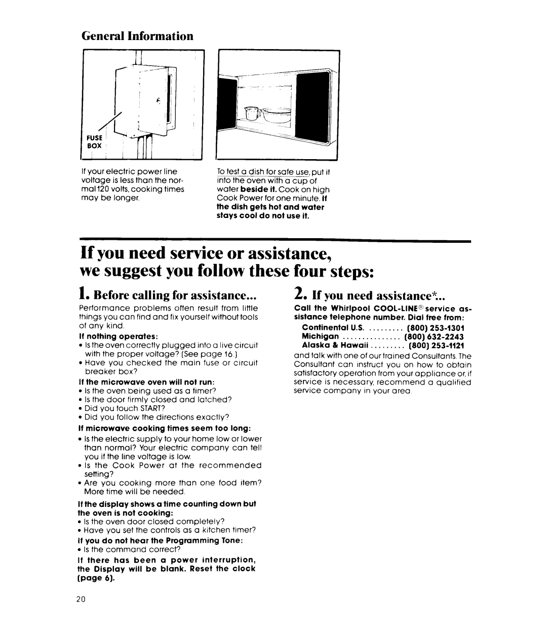 Whirlpool MW1500XP manual General Information, Before calling for assistance, If you need assistance 