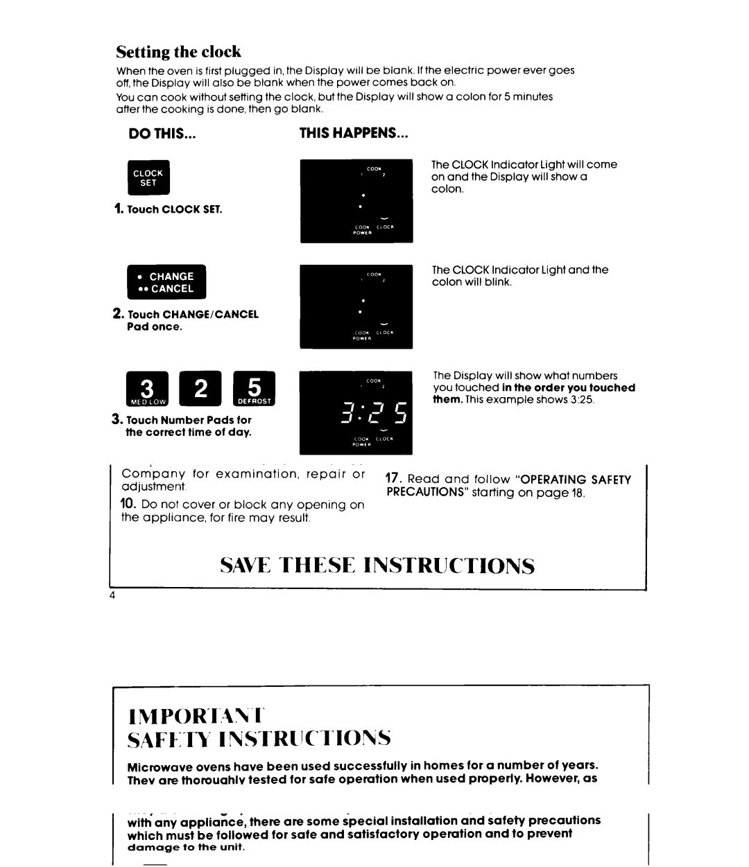 Whirlpool MW1500XP manual Setting the clock, Cooking in your microwave oven 