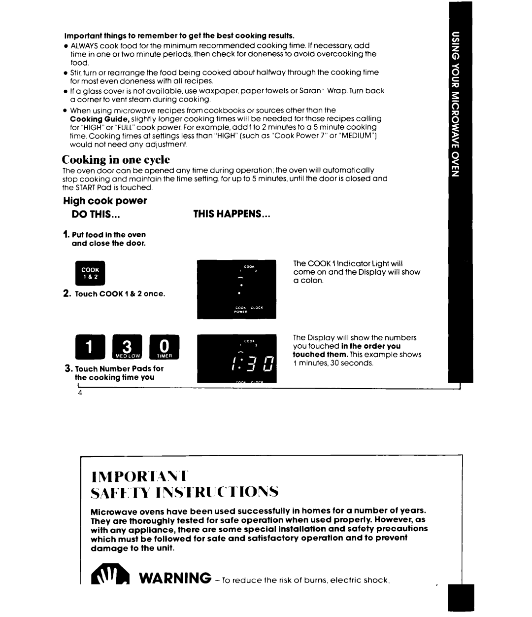 Whirlpool MW1500XP manual Cooking in one cycle, High cook Power, Changing the cooking time 