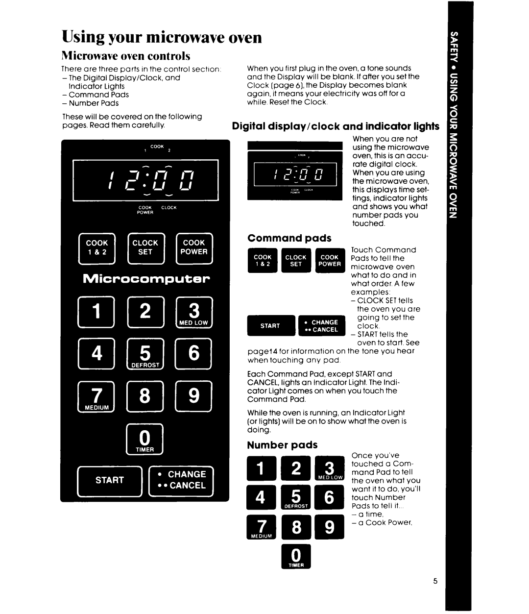Whirlpool MW1500XP manual Using your microwave, Microwave oven controls, Digital display/clock and indicator lights 