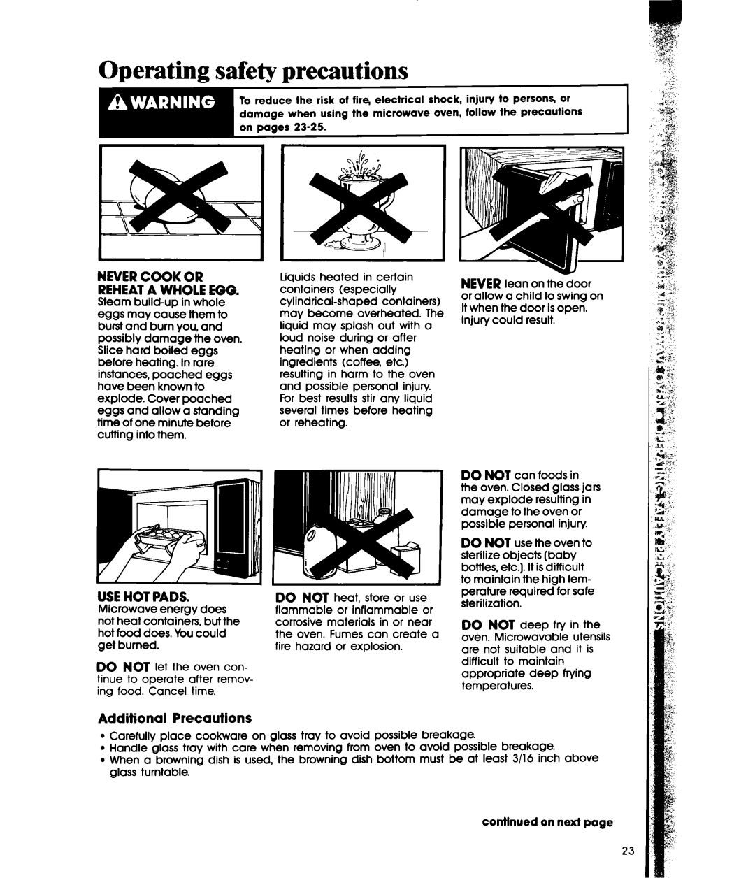 Whirlpool MWISOIXW, MW1500XW manual USE HOT Pads 