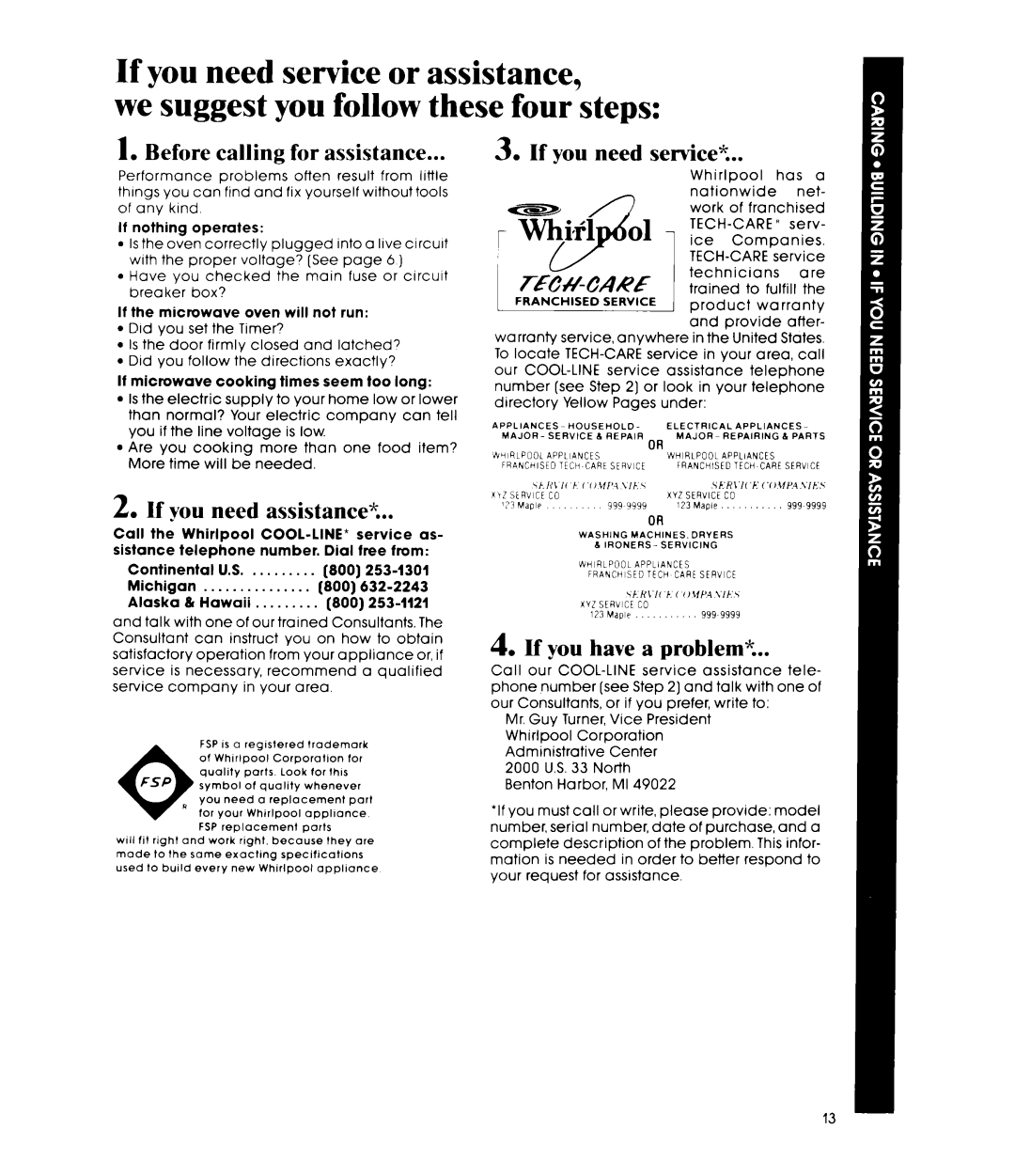 Whirlpool MW3000XM Before calling for assistance, If you need assistance?, If you need service%, If you have a problem 