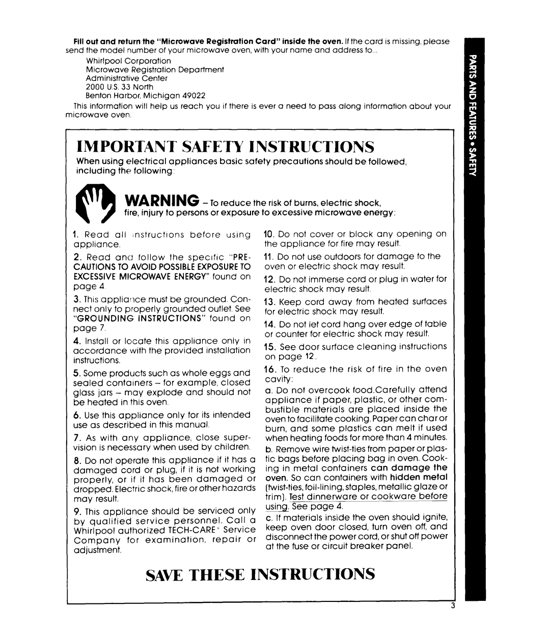 Whirlpool MW3000XM manual SAW These Instructions 