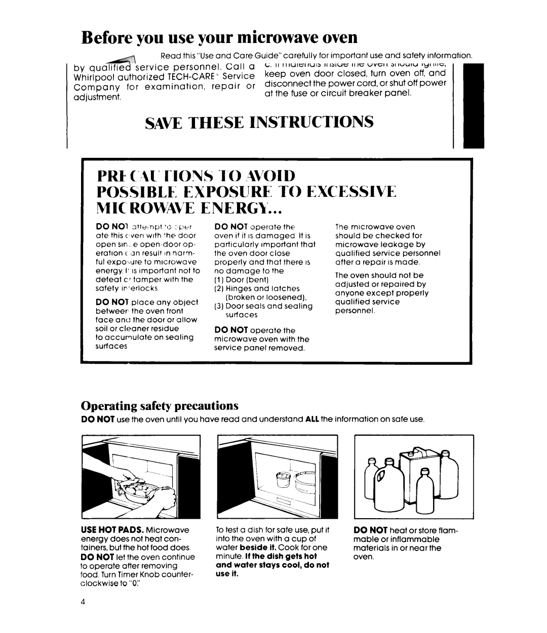 Whirlpool MW3000XM manual Before you use your microwave oven, Operating safety precautions 