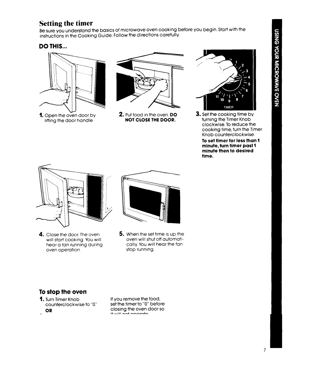 Whirlpool MW3000XM manual Setting the timer, Do this 