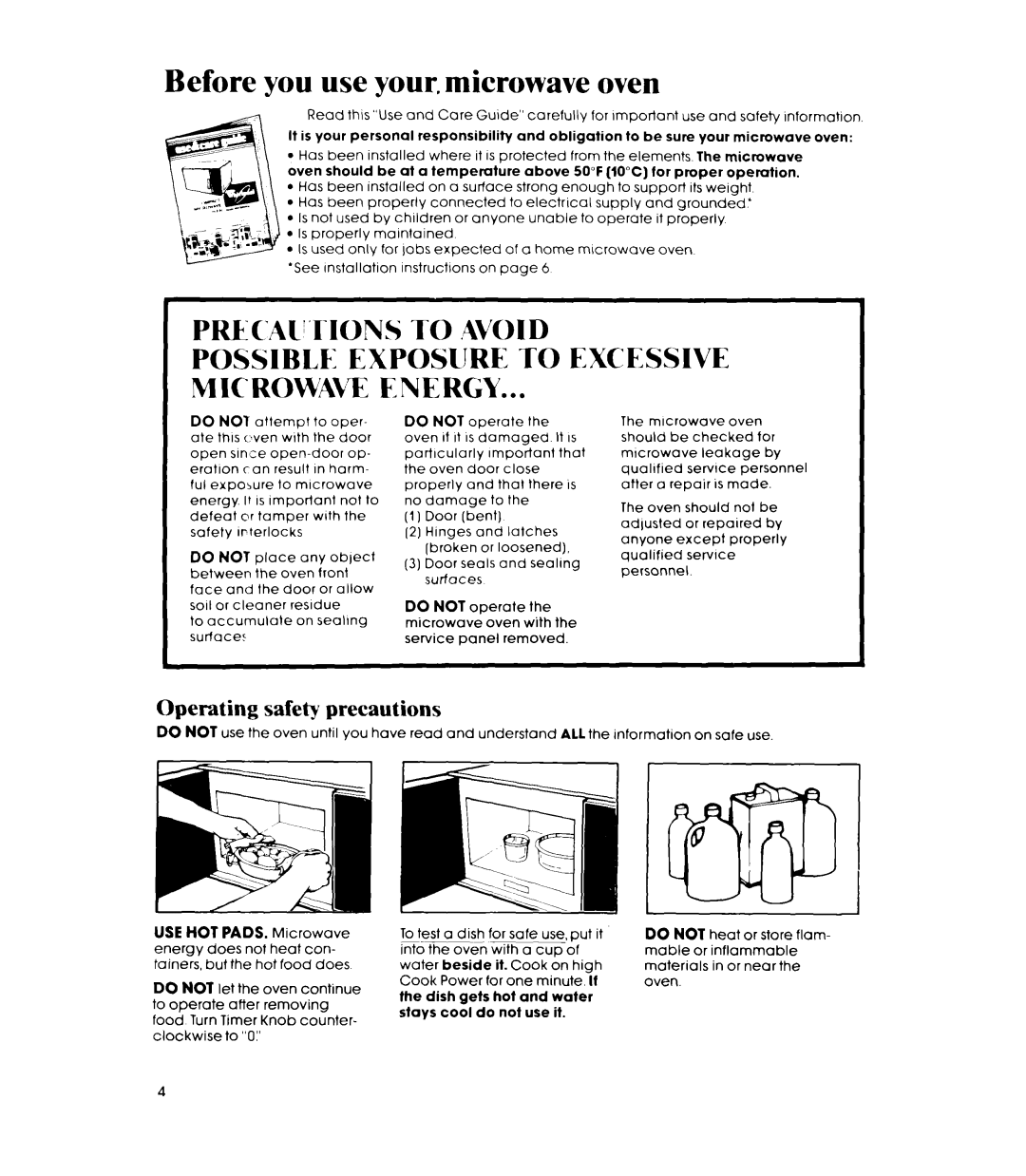 Whirlpool MW3200XM manual Before you use your, microwave oven, PRECAlTIONS TO .4VOID, Operating safety precautions 