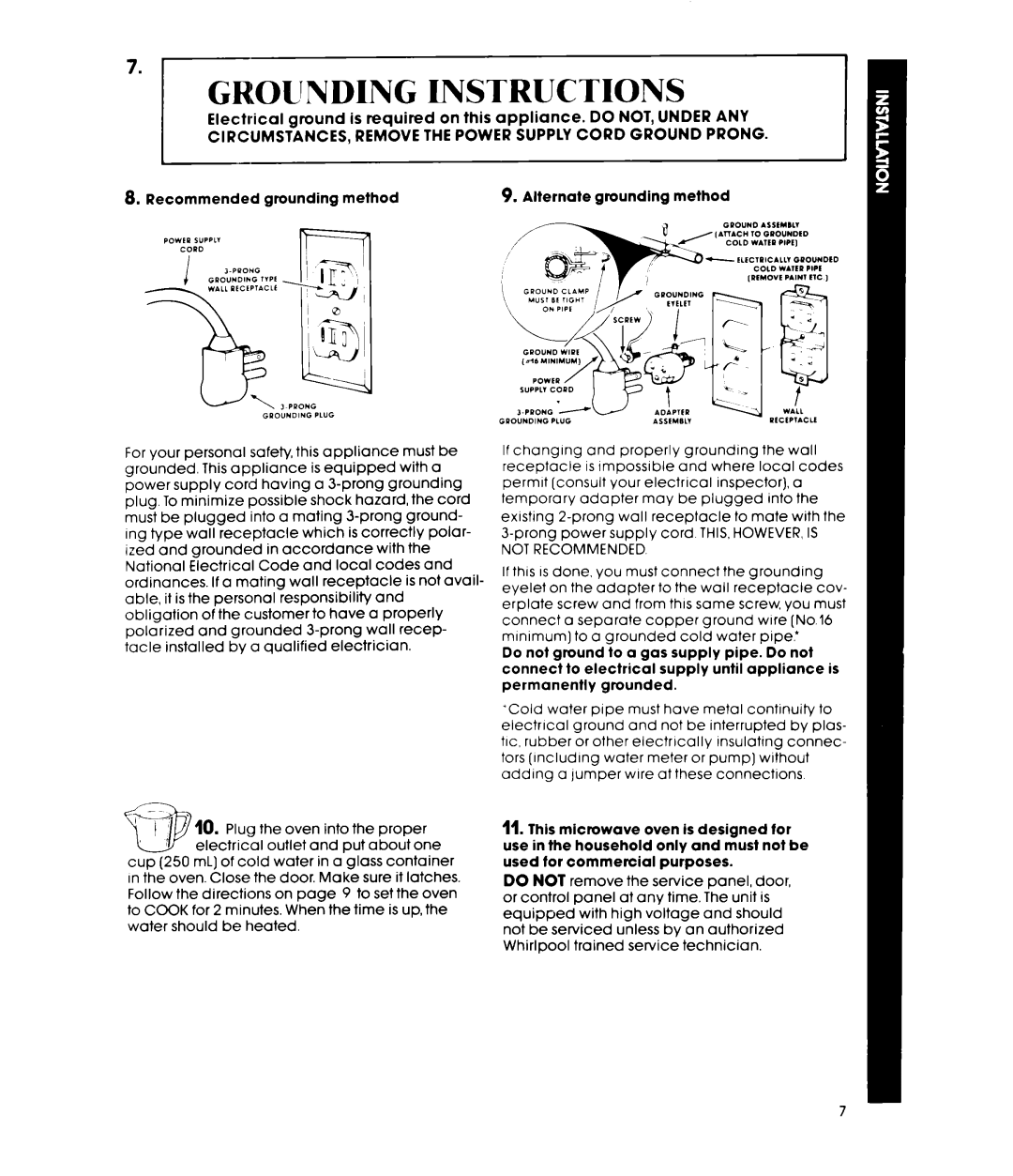 Whirlpool MW3200XM manual Grounding Instructions, i‘--’ 