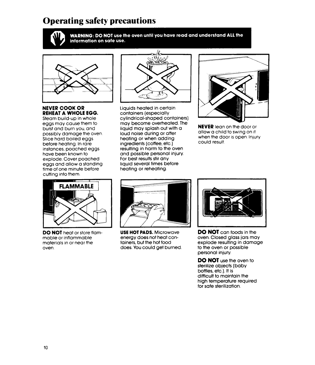 Whirlpool MW3200XP manual Never Cook or Reheat a Whole EGG 