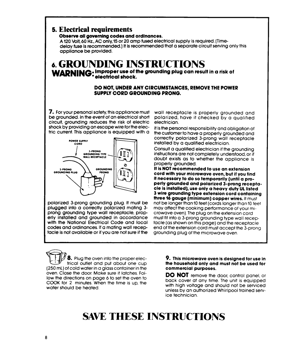 Whirlpool MW3200XP manual Grounding Instructions 