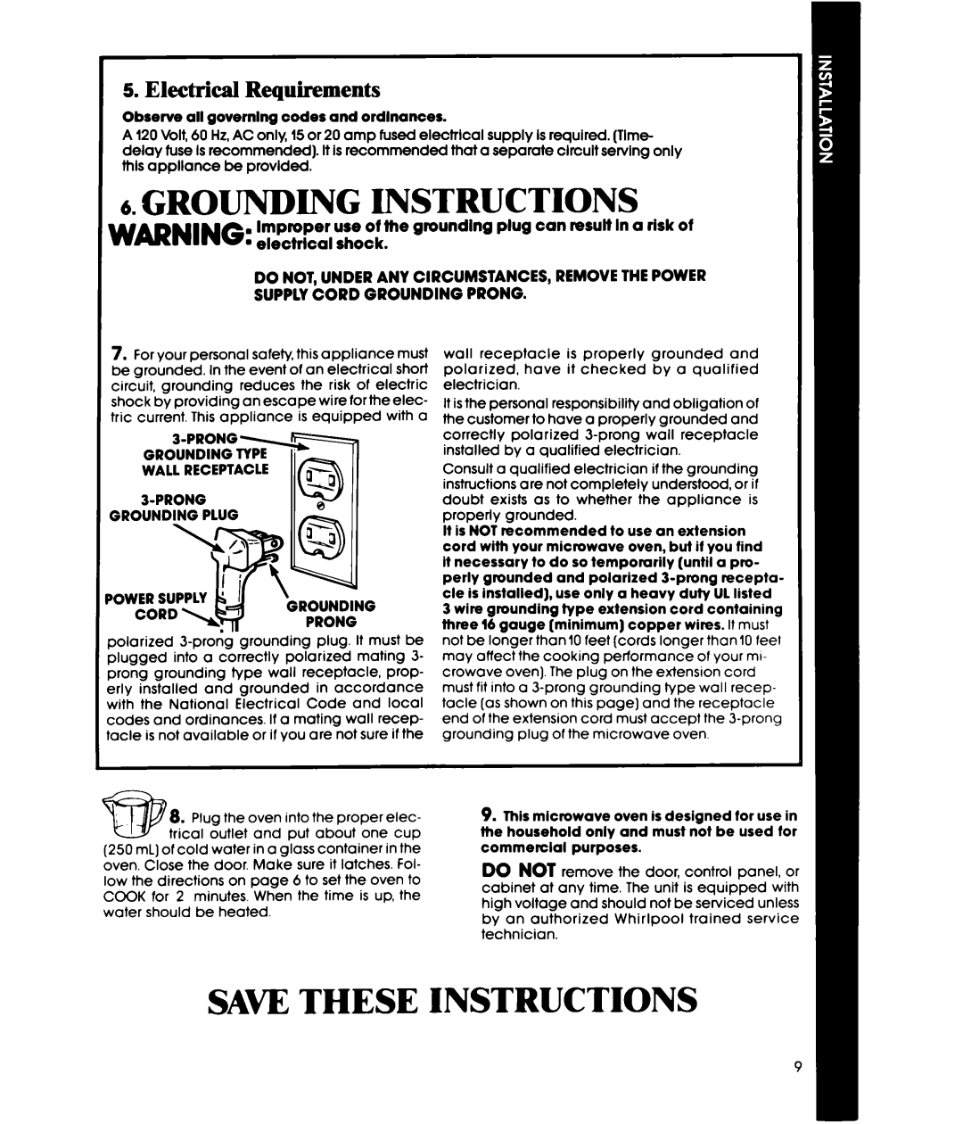 Whirlpool MW32OOXS manual Requirements, Observe all governlng codes and ordinances, Electrlcal shock 