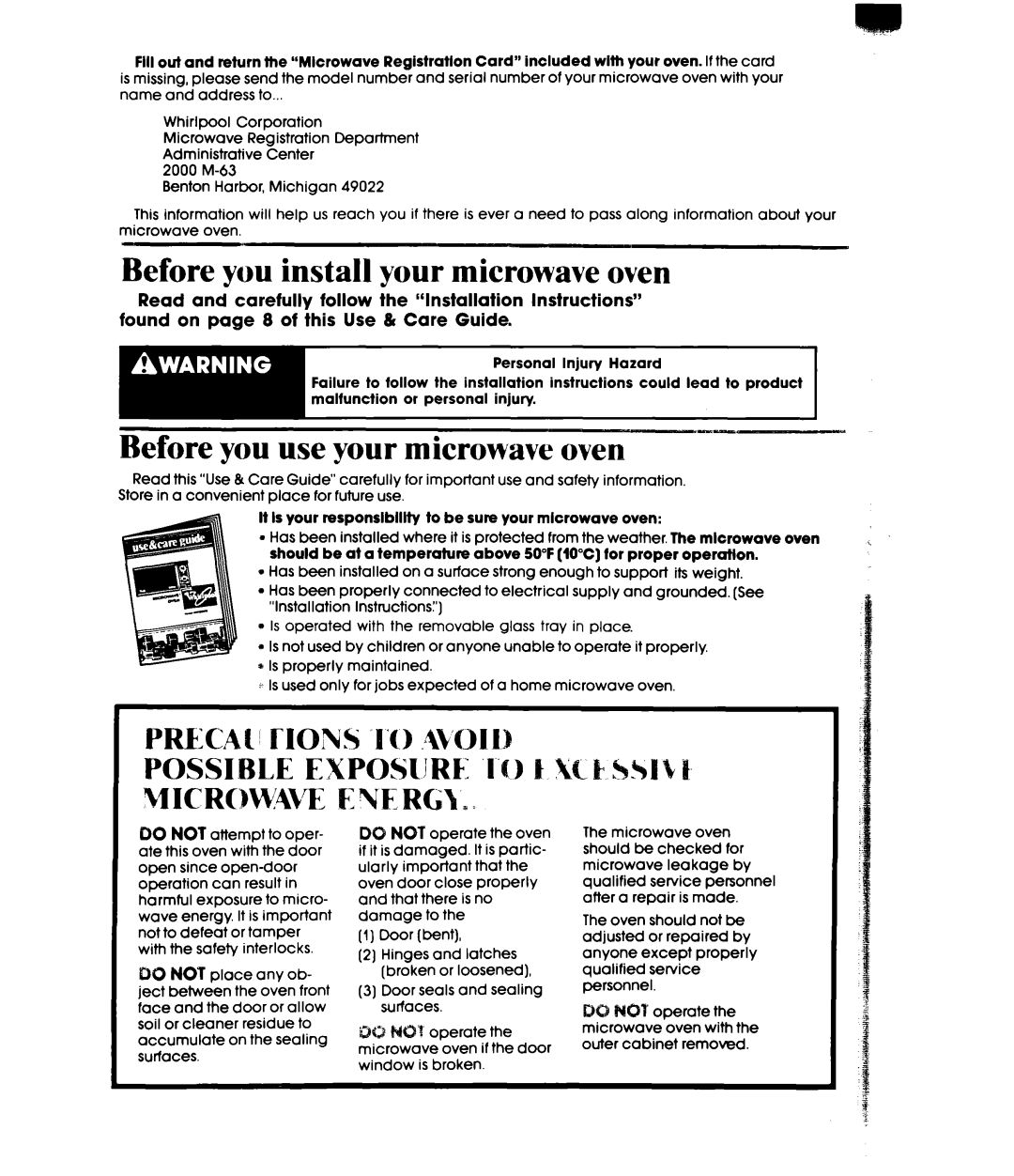 Whirlpool MW32OOXW manual Before you install your microwave oven, Before you use your microwave oveu 