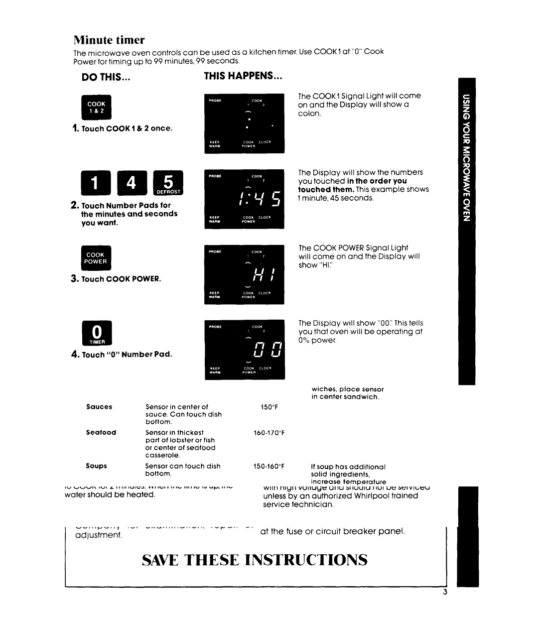 Whirlpool MW3500XM manual Minute timer 