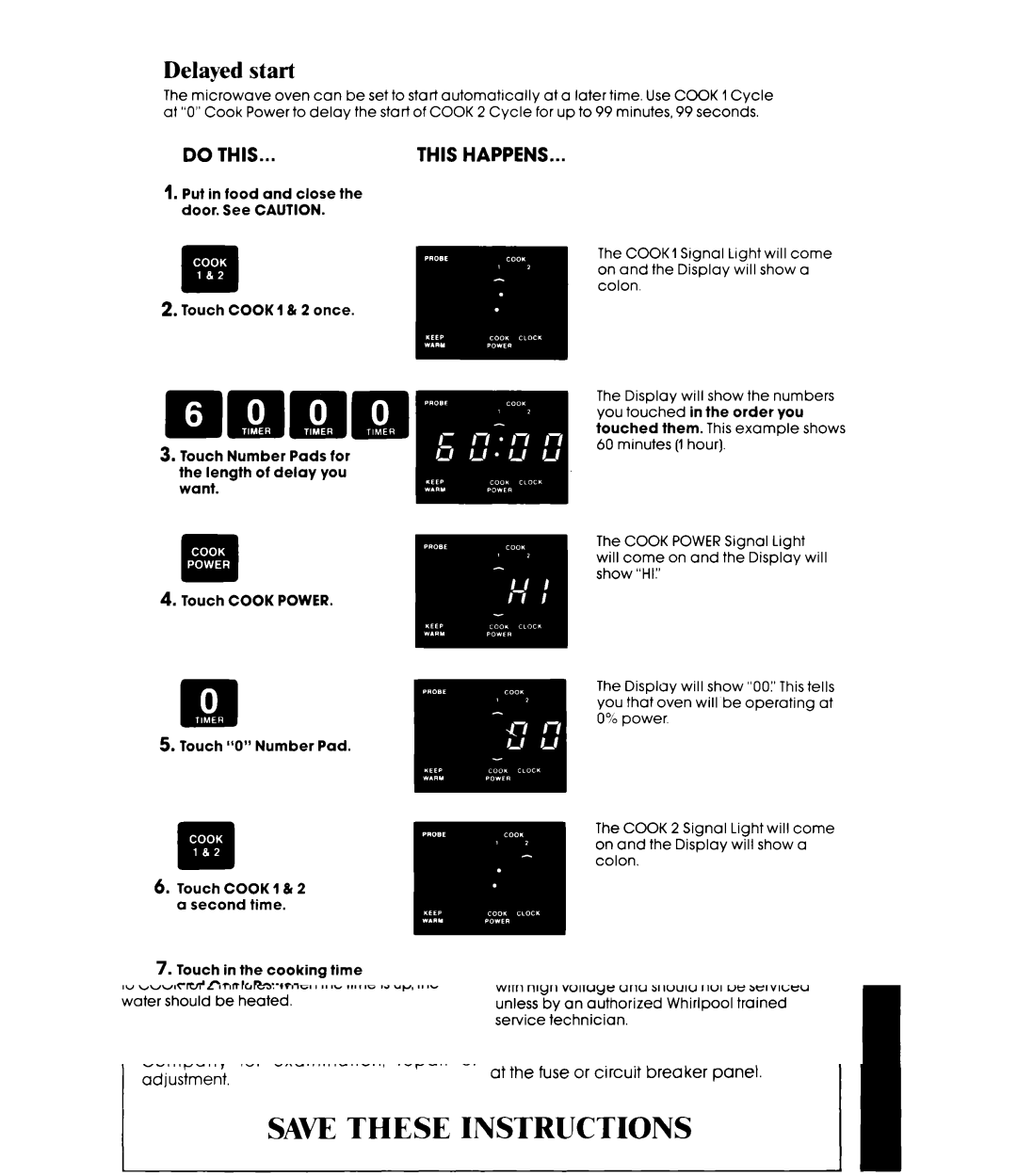 Whirlpool MW3500XM manual Delayed start 