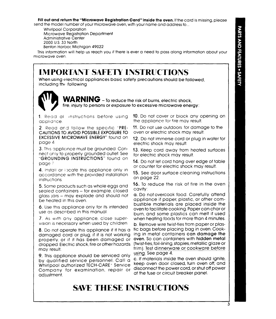 Whirlpool MW3500XM manual IMPORTt4NT SAFETY INSTRUCTIONS, Saw These Instructions 