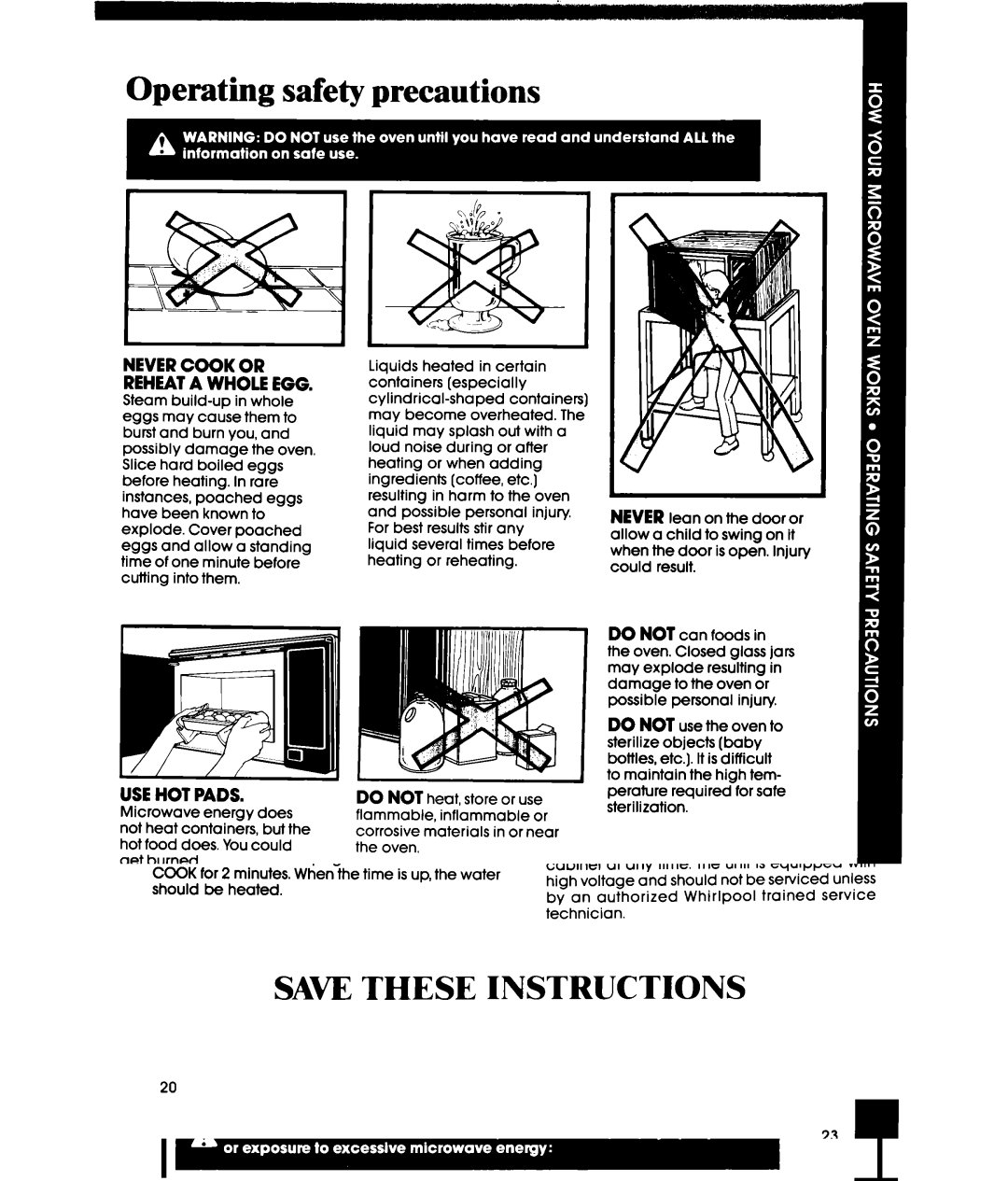 Whirlpool MW3500XS manual Operating safety precautions, Contlnued on next 