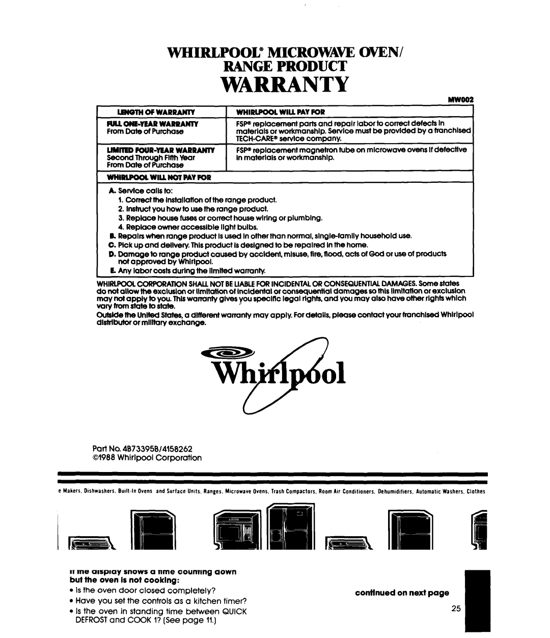 Whirlpool MW3500XS manual WHIRl.Pool wu Pavfop 