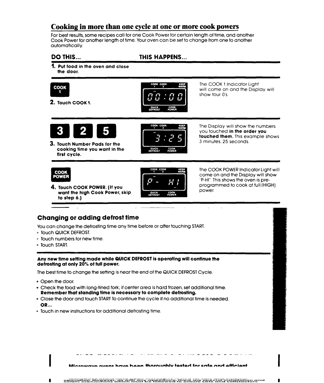 Whirlpool MW3500XW manual Cooking in more than one cycle at one or more cook powers 