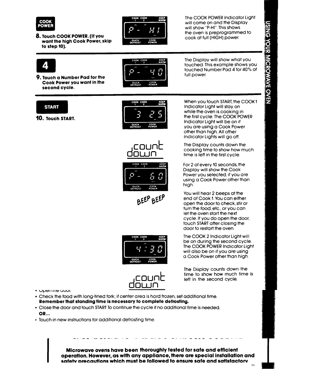 Whirlpool MW3500XW manual COUtlk dQWI-I COlJt+ dOWll 