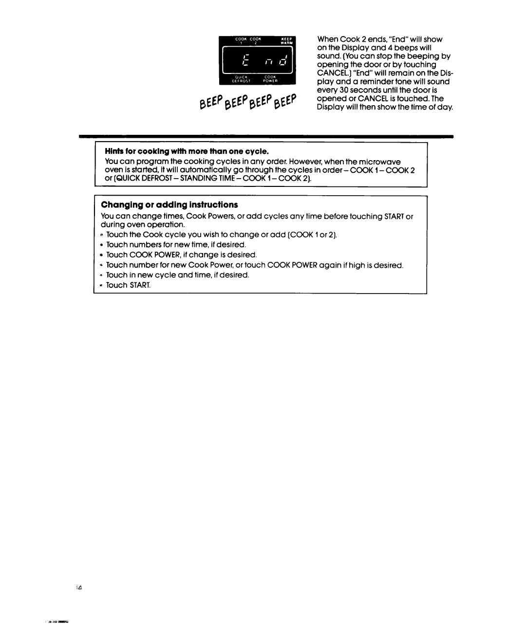 Whirlpool MW3500XW manual Hints for cooklng wlfh more than one cycle 