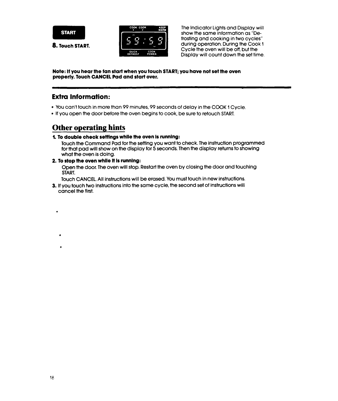 Whirlpool MW3500XW manual Other operating hints, Extra Information 