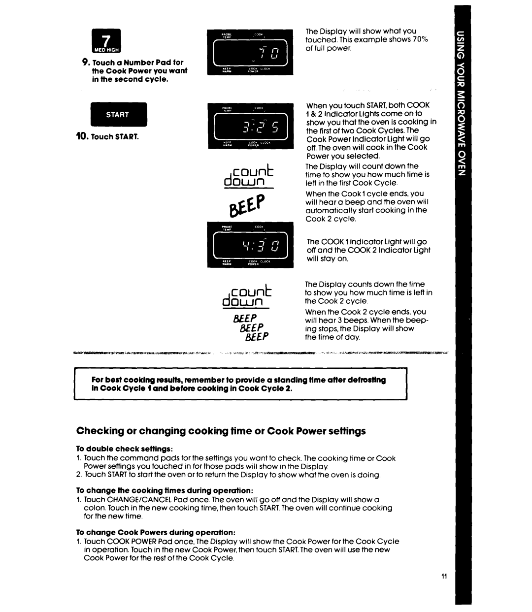 Whirlpool MW3520XP, MW352EXP manual Beep Beep, Checking or changing cooking time or Cook Power settings 