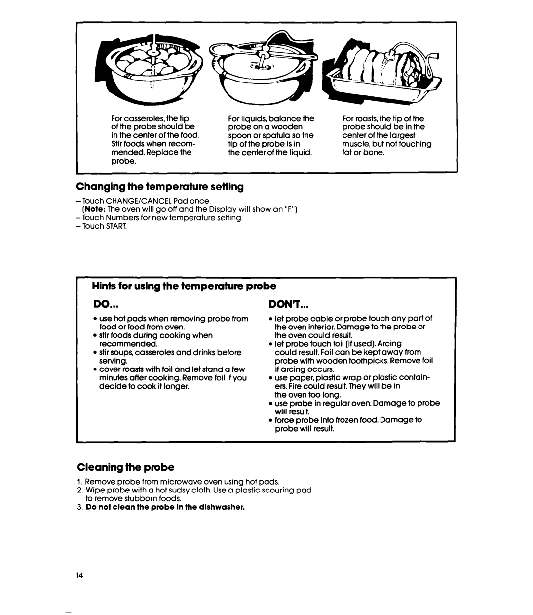 Whirlpool MW352EXP, MW3520XP manual Changing the temperature setting 