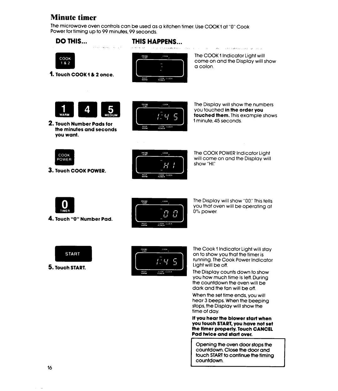 Whirlpool MW352EXP, MW3520XP manual Minute timer, Do this 