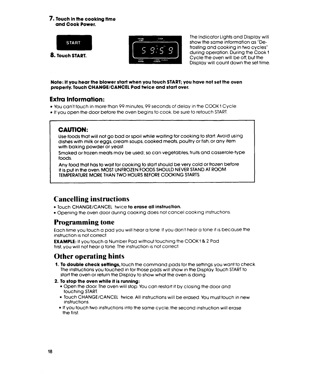 Whirlpool MW352EXP, MW3520XP manual Cancelling instructions, Programming tone, Other operating hints 