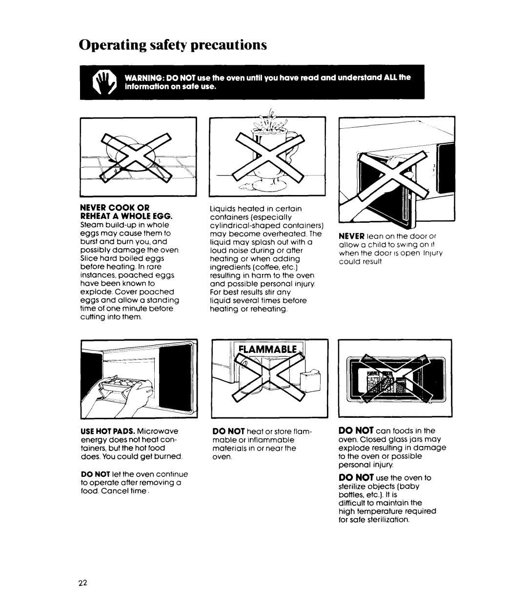 Whirlpool MW352EXP, MW3520XP manual Operating safety precautions 